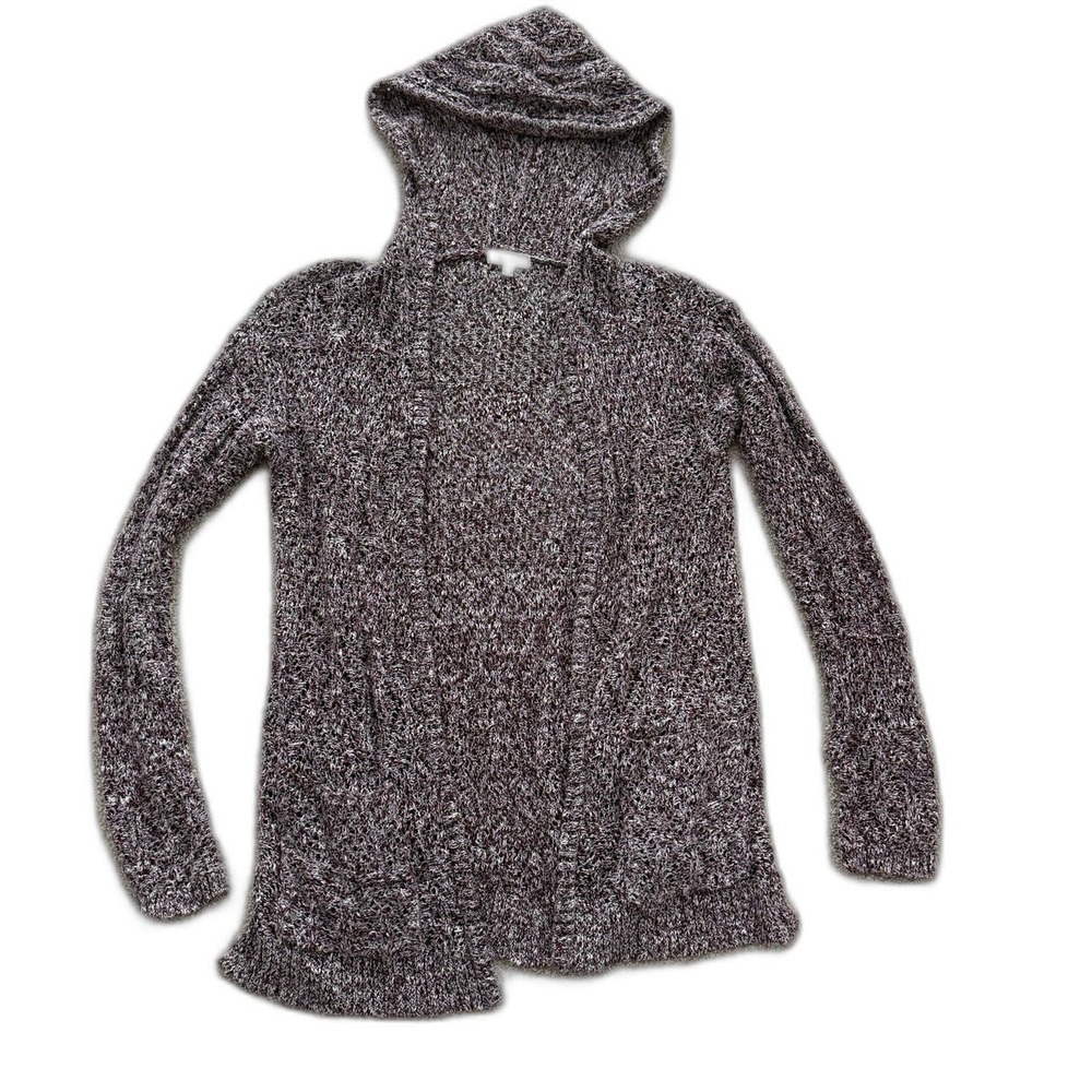 Mudd Cardigan Sweater Women Small Burgundy Marled Knit Hooded Open Front Pocket